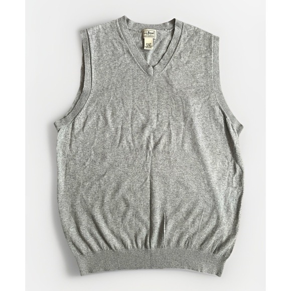 LL Bean Sweater Vest Mens XL Tall Gray Cotton Cashmere Blend V Neck Pullover - Picture 1 of 5